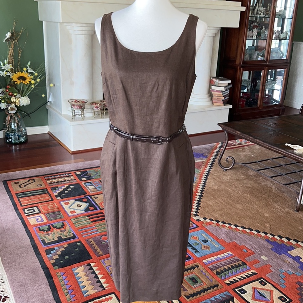 Lafayette 148 New York Linen Dress Size 10 With Pockets & Belt